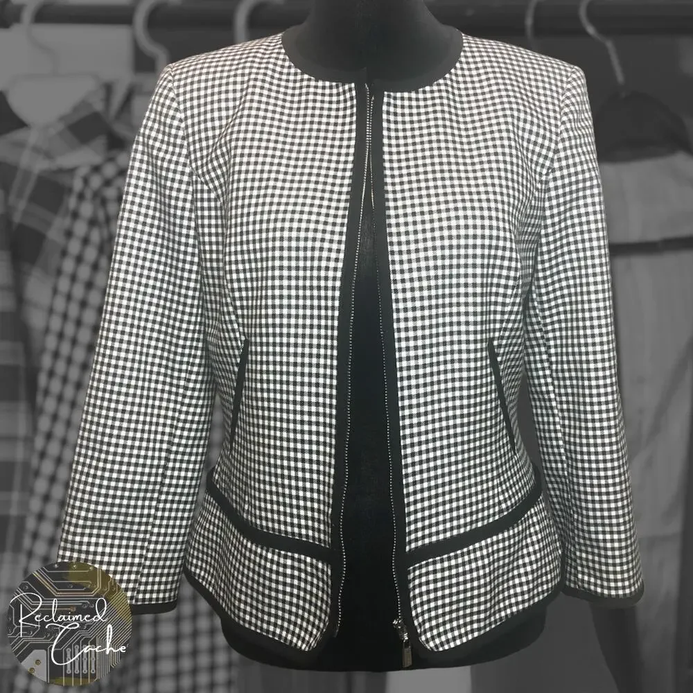 Calvin Klein Black and White Gingham Blazer - Size 2